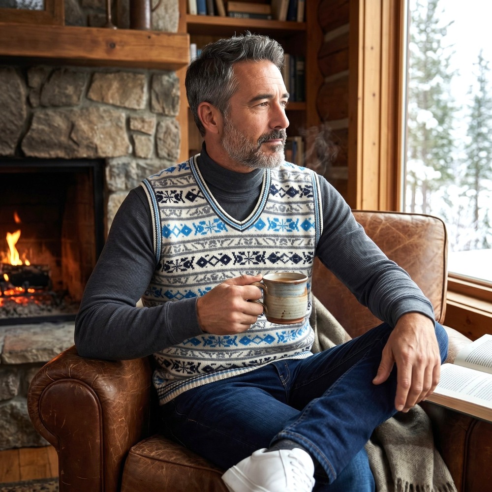 Alps Knitmeister Nordic Fair Isle Sweater Vest M Cabin Ski Lodge Preppy Grandpa